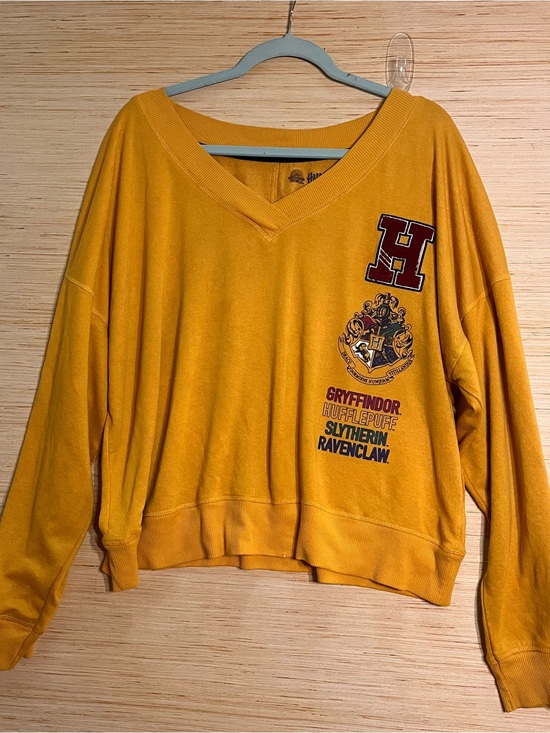 Wizarding World Of Harry Potter Tops - Harry Potter Hogwarts Four Houses V Neck Sweatshirt Mustard Yellow Oversized